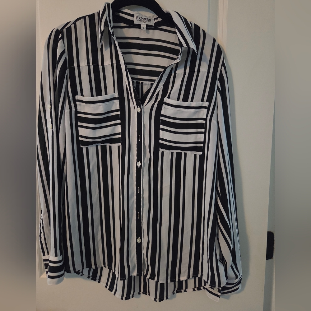 Express Black and White Striped Portofino Button-Up Shirt